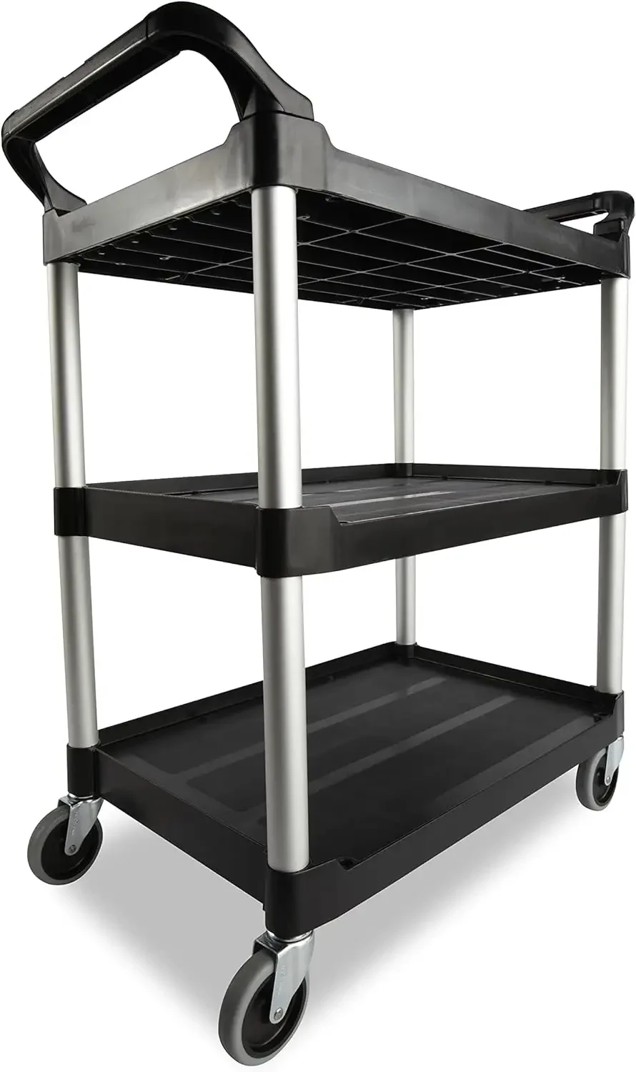 Commerciële Producten Zware 3-plank Rollende Service/Utility/Push Cart, 200 Lbs. Capaciteit, Zwart, Voor Foodservice