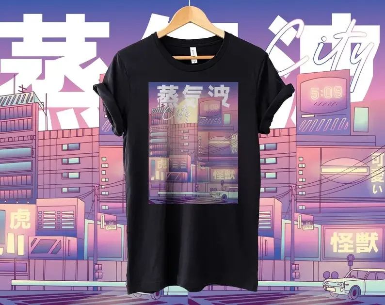 Vaporwave Shirt, Japanese Streetwear, Anime Streetwear, Retro Shirt, Techwear, Synthwave, Harajuku Shirt | Unisex Tee