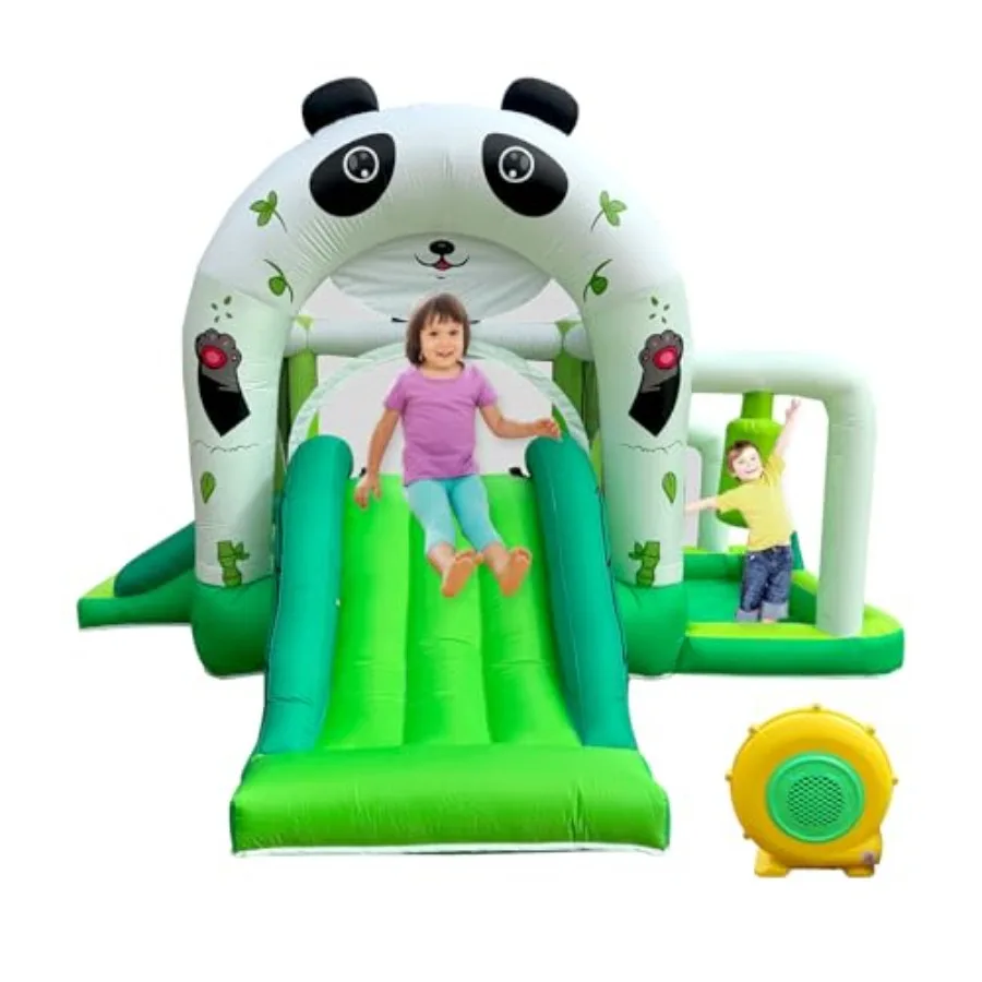 Multifunctioneel Panda opblaasbaar springkasteel met dubbele glijbal PitandPonspilaar Peuter springkasteel met inblazer