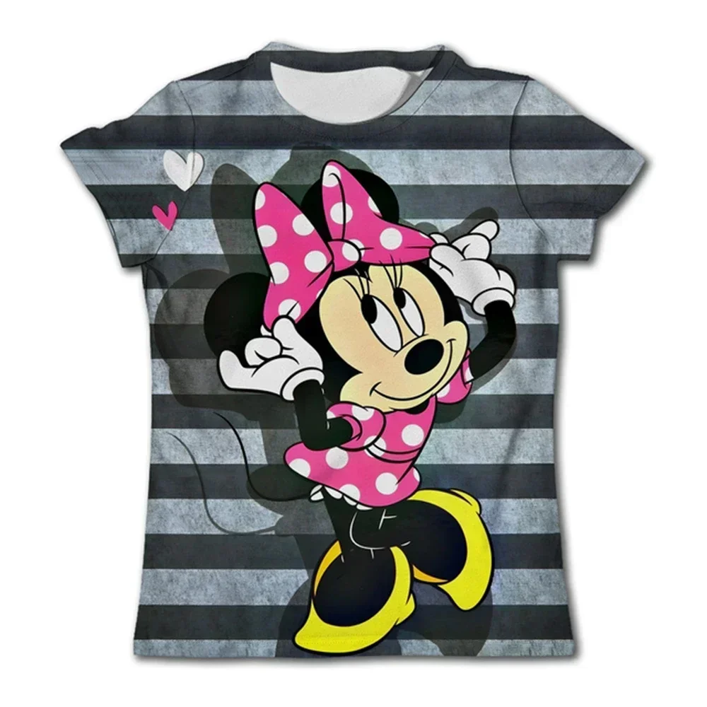 Kawaii Mickey Minnie Mouse Animated Clothing T-shirt Suitable for Boys and Girls Casual 2024 Summer Children's Stich Clothing