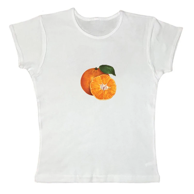 Cute orange print clothes punk crop top retro women's gothic Grunge cute T-shirt Y2k clothes street decoration sexy baby T-shirt