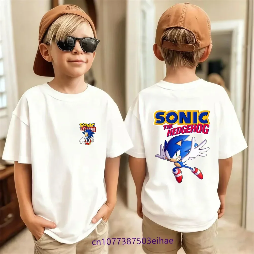 Sonic Printed Children Summer Short Sleeve T-Shirt Breathable Cotton Casual Sportswear Fashion Soft Touch Cute Cartoon