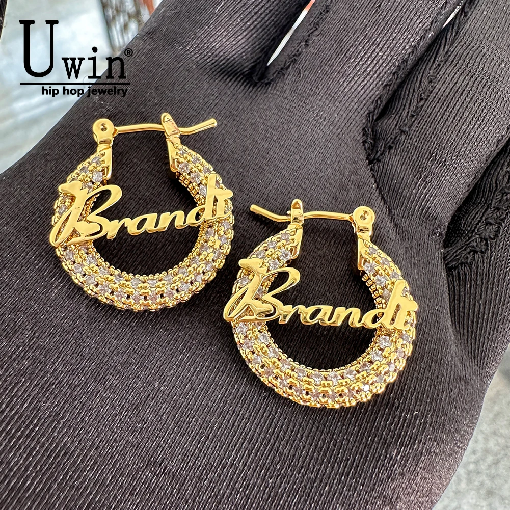 

Uwin Mini 22mm Brass Hoop Custom Stainless Steel Nameplate Earrings DIY For Women Trendy Accessories Jewelry