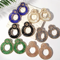 AENSOA Luxury Colorful Crystal Beaded Double Round Drop Earrings for Women Gold Color Metal Dangle Earrings Handmade Jewelry