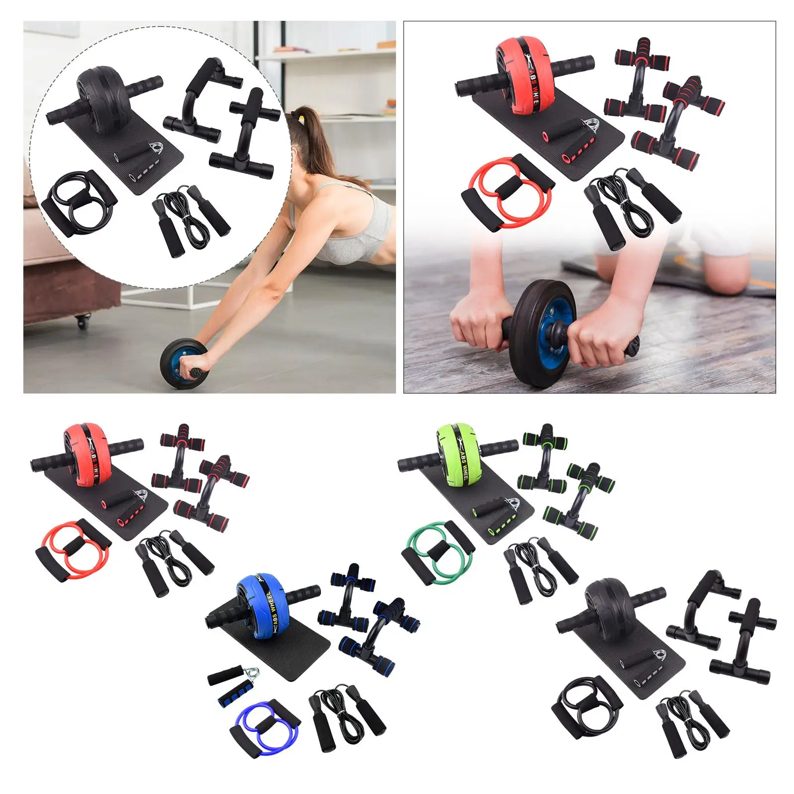 Strength Training Set Abs Roller Wheel with Knee Pad Push Up Stands for Home Gym Workout Equipment Full Body Exercise Gear for