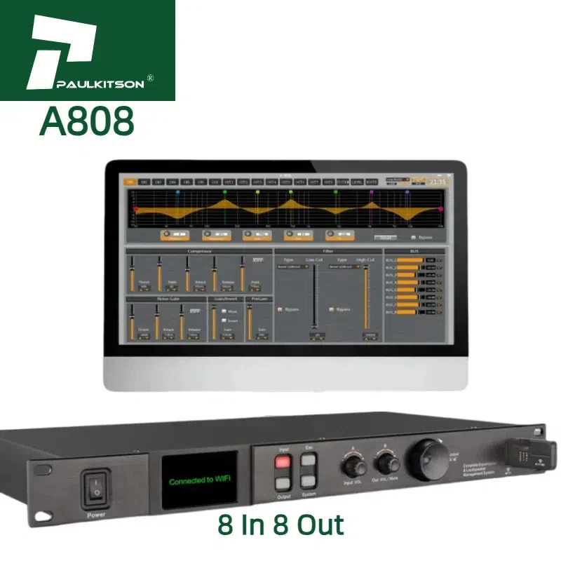 

Paulkitson A808 Digital Audio Processor with Touchscreen 8In & 8Out Metal Audio Equipment with Speaker Management System
