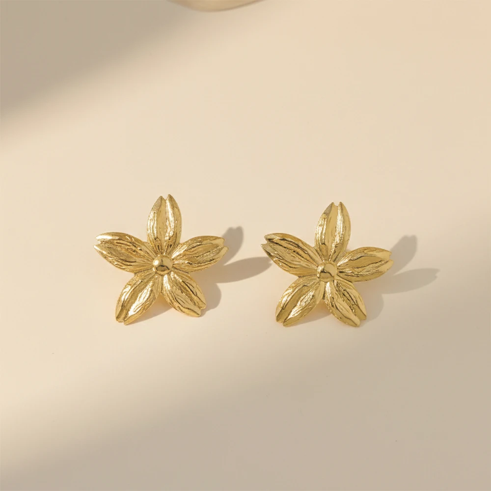 Trendy Stainless Steel Hammered Texture Petal Earrings INS Pleated Design Explosive Exaggerated Metal for Party Occasions