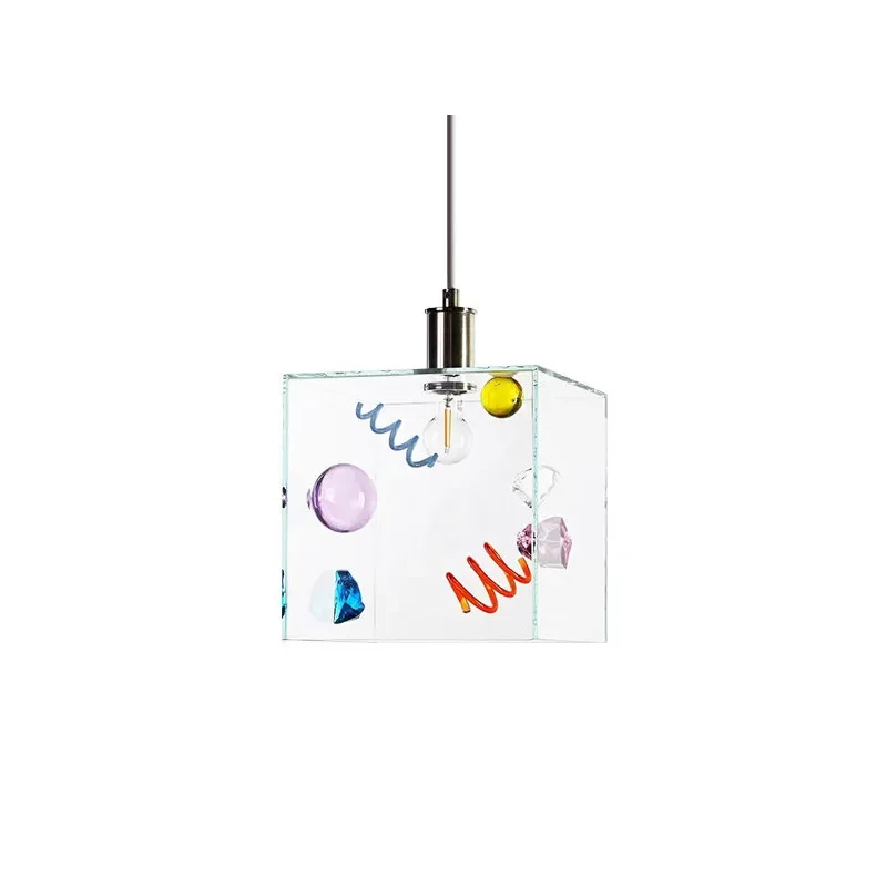 Memphis Style Dopamine Bedside Small Chandelier Simple Fishing Line Glass Lamp for Girl Room Porch Restaurant Bedroom Decor