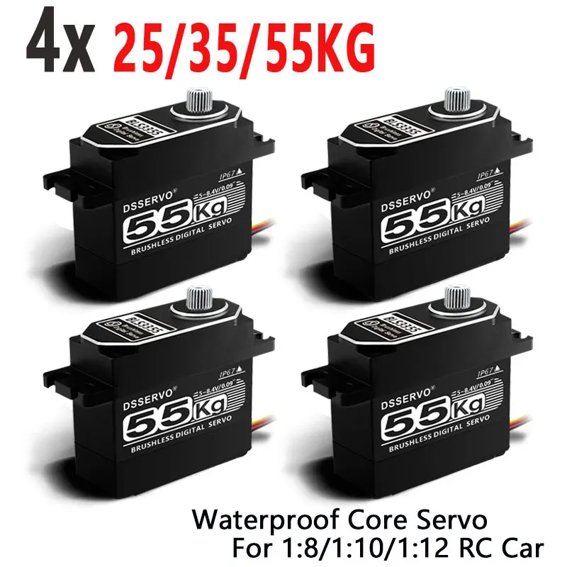 4X Waterproof Brushless Servo 25Kg 35Kg 55Kg High Speed Full Metal Shell Digital Servo Baja Servo For 1/8 1/10 Scale RC Cars