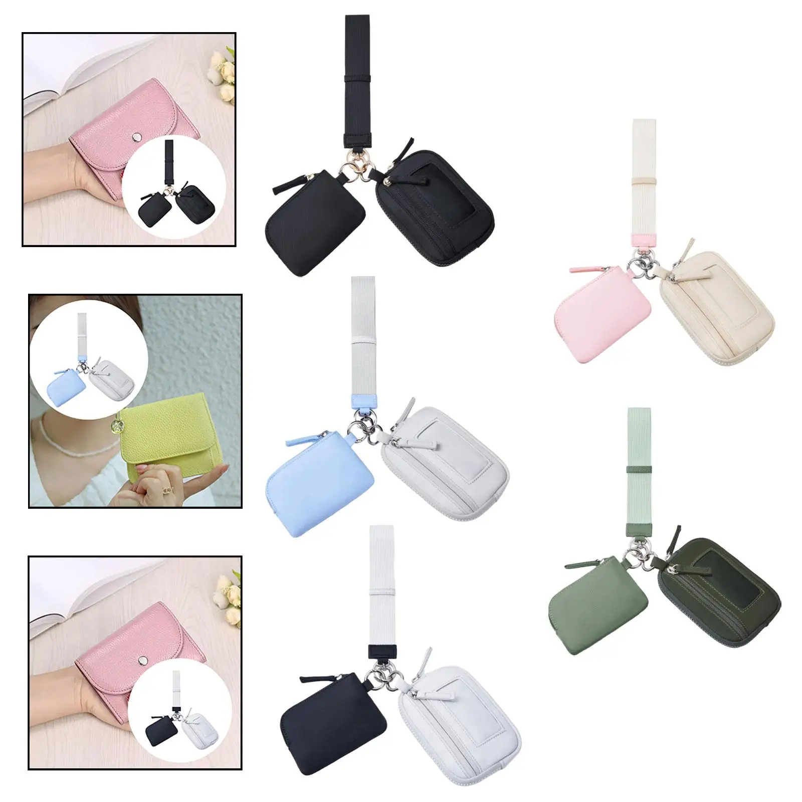 Keychain Wristlet Wallet Compartment Nylon Bag with Zipper for Travel Shopping