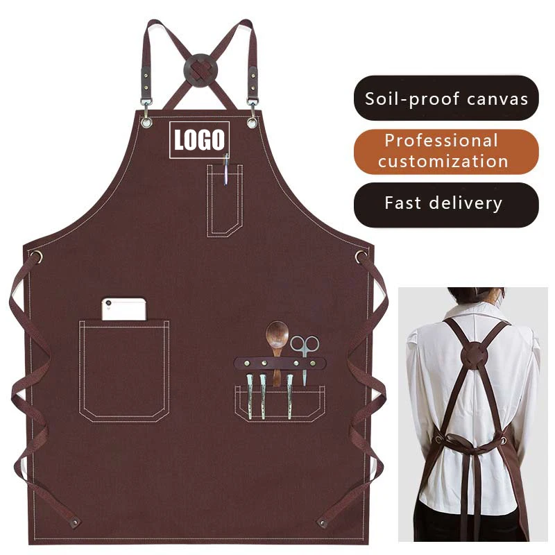 Custom Embroidery Printing Logo Men Women Kitchen Chef Baking Pockets Adult Restaurant Manicurist Nails Waiter Waterproof Aprons