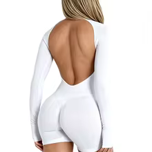 Jumpsuit Women Backless TummyControl SlimFit LongSleeve Cute - White