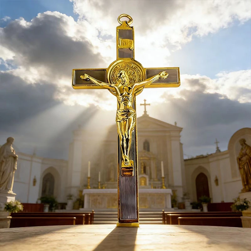 Neues 2026 Premium Zweifarbiges Katholisches Kruzifix mit St.-Benedikt-Medaille für die tägliche Andacht und als spirituelles Geschenk für die Heimdekoration – Detail 10