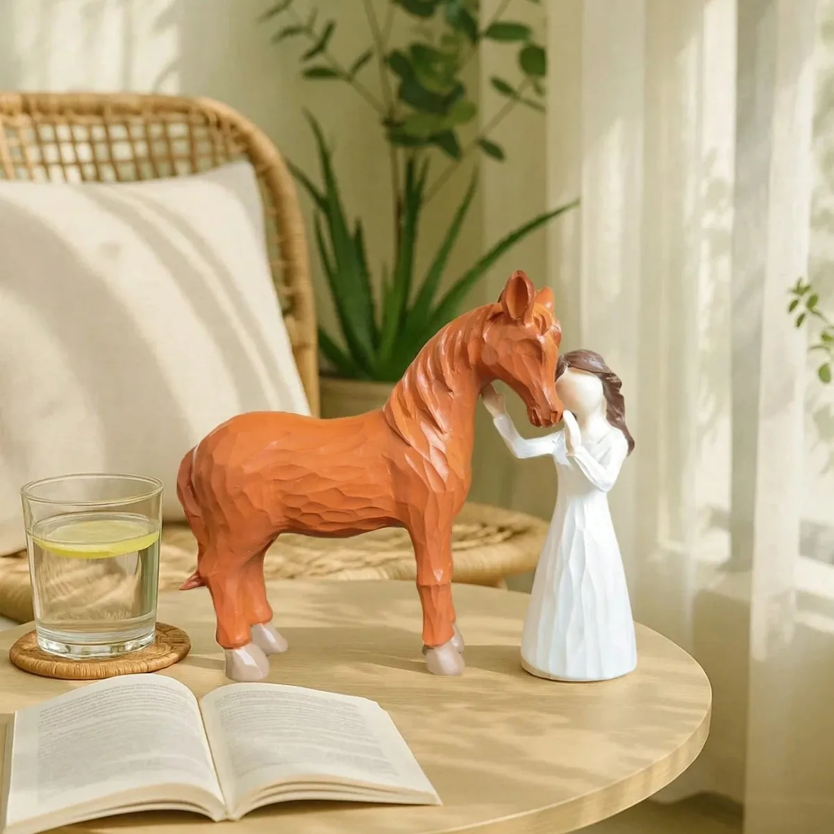 Resin Figurine of Girl Embracing Horse, Riding Statue Ornament, Home Decor Gift, Animal Series Artwork