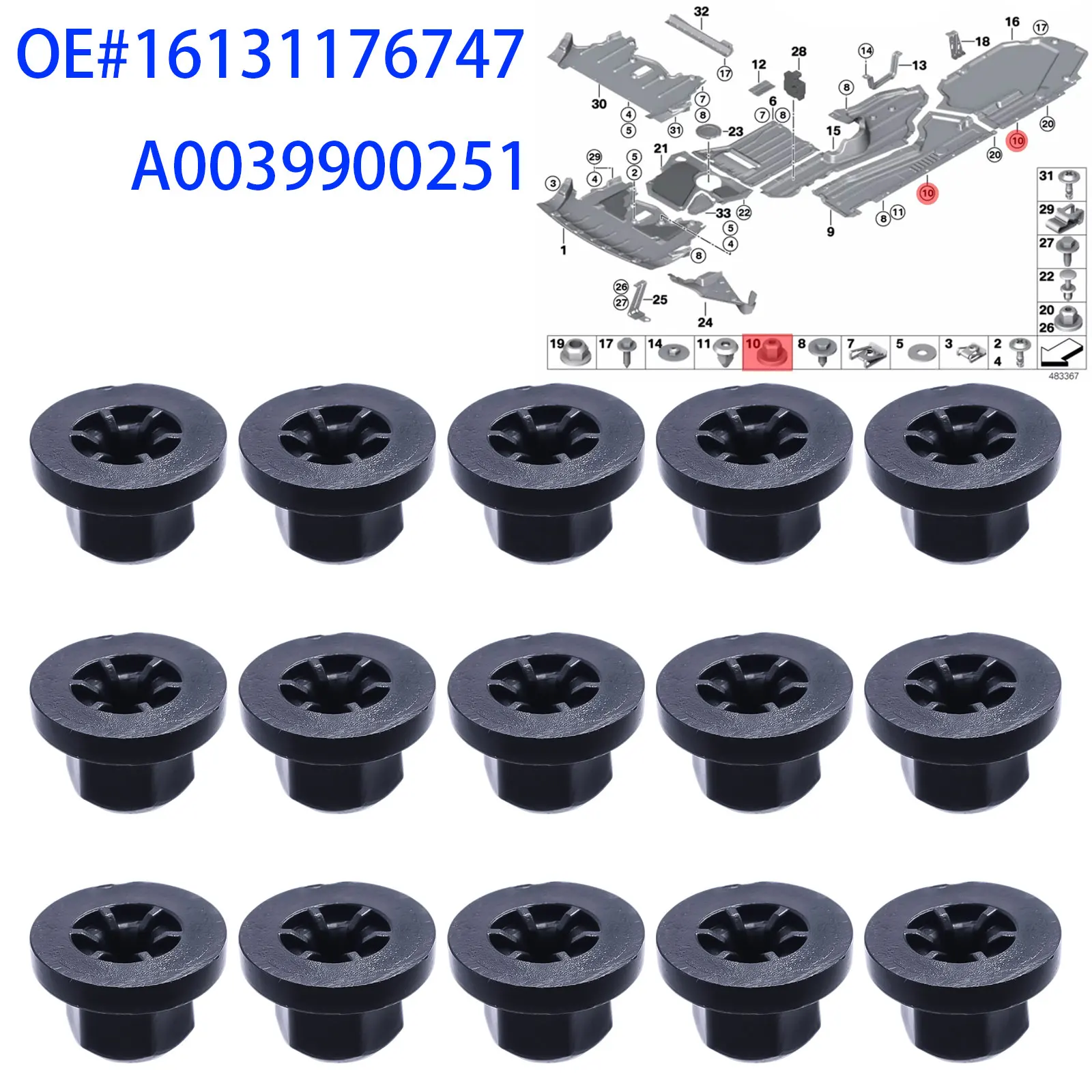 Car Plastic Body Nut Flange Clip Unthreaded Cable Holder Mounting Boot For Mercedes‑Benz For BMW M6 Nuts OE 16131176747