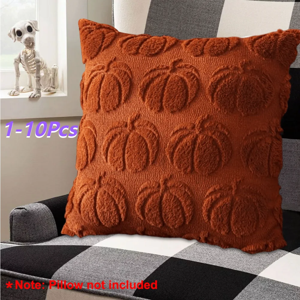 1-10Pcs 45x45CM Pumpkin Fall Decorative Throw Pillow Covers Soft Autumn Plush Accent Couch Cushion Cases for Halloween Decor