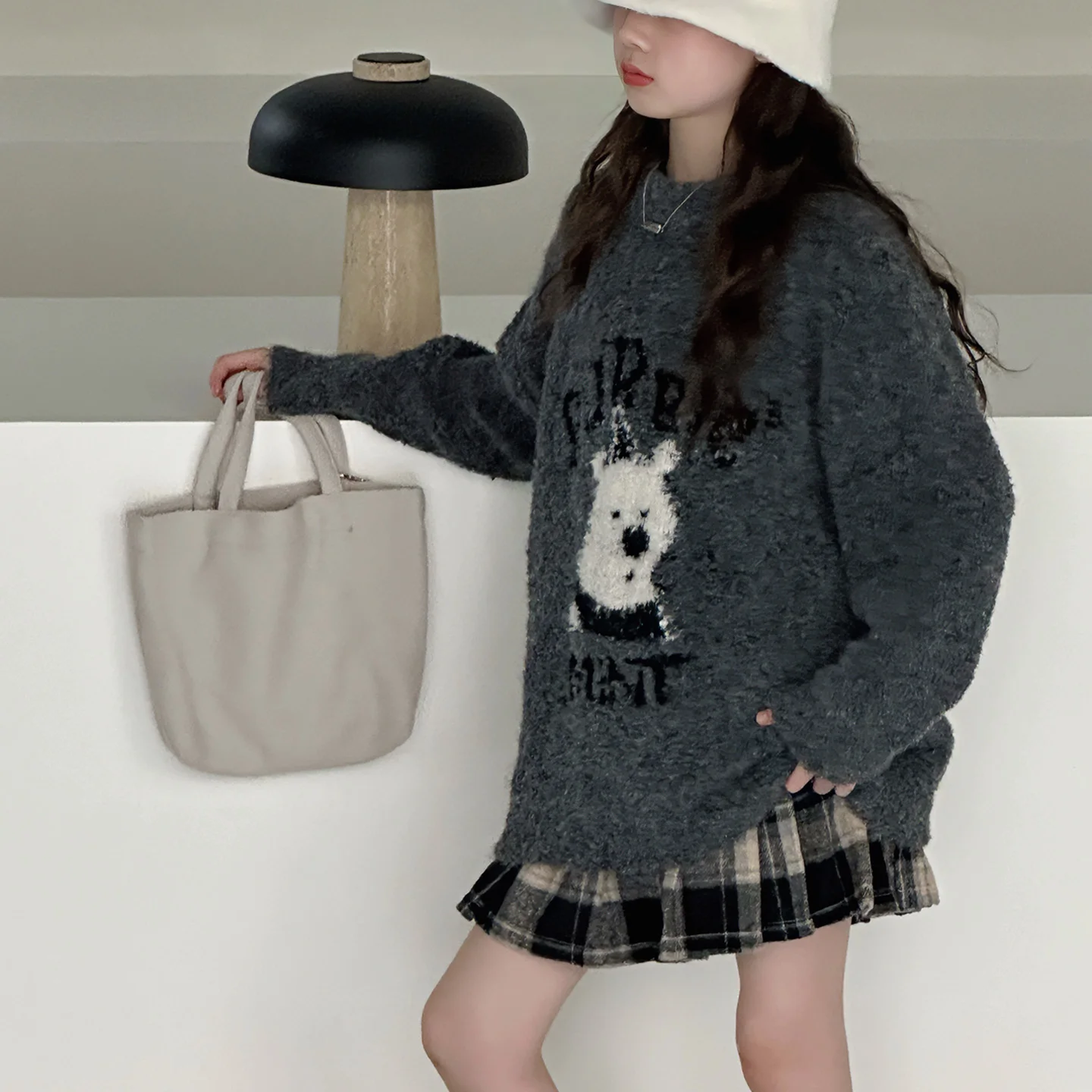 Bild 7: Baby Mädchen Vintage Mode Frühling Herbst Bär Strickwaren Kind Pullover Alter 4-14Y Tween Mädchen Y2k Outfit Kind Niedlich Täglichen Pullover