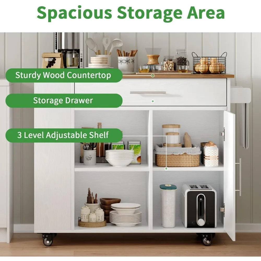 Тележка для кухонного острова с колесиками, шкафом для хранения, полкой для специй и вешалкой для полотенец — универсальная станция на колесиках для эффективного приготовления пищи