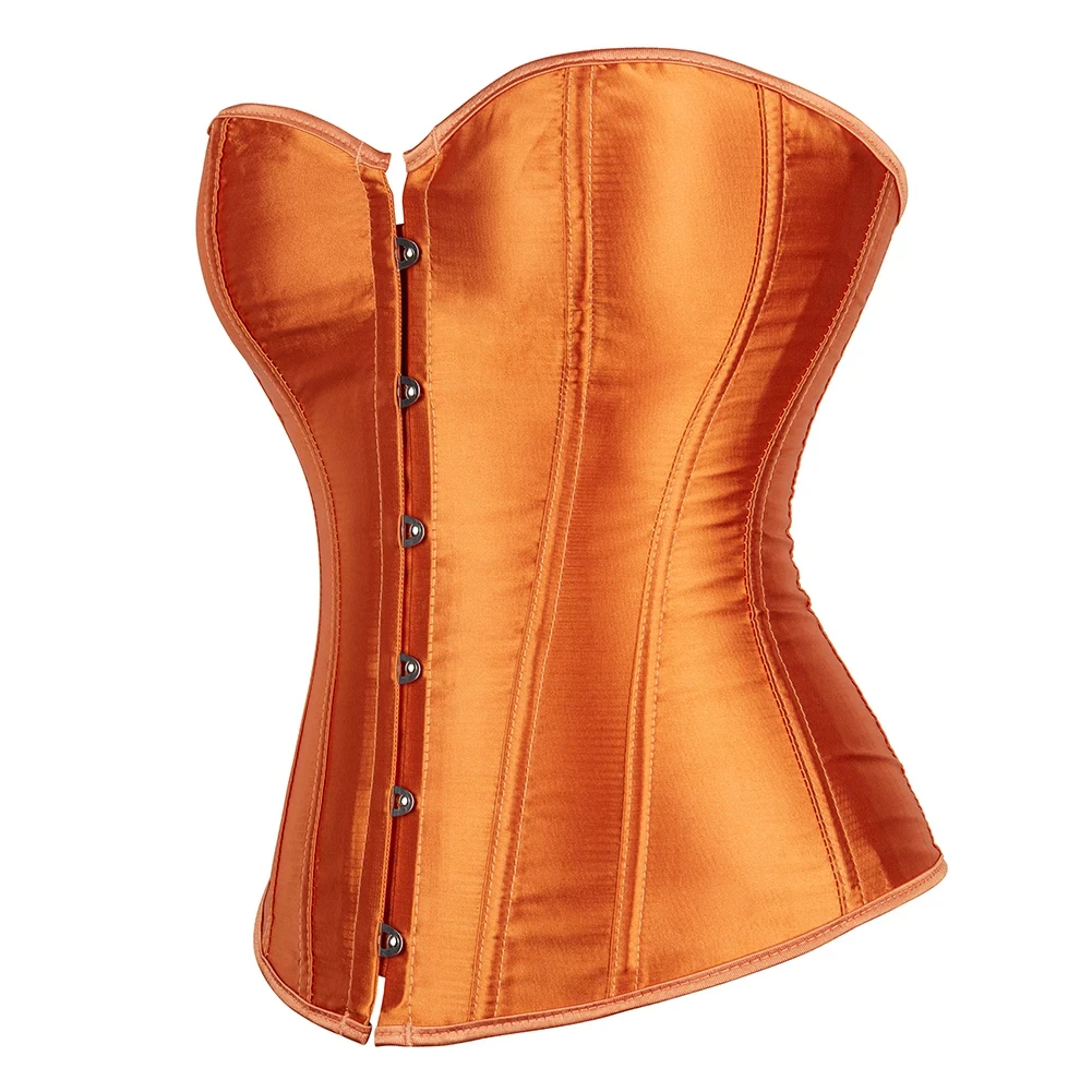 Corset Top Bustier For Women Overbust Satin Sexy Lace Up Vintage Style Plus Size Orange Simple And Adjustable Shapewear 1PC 
