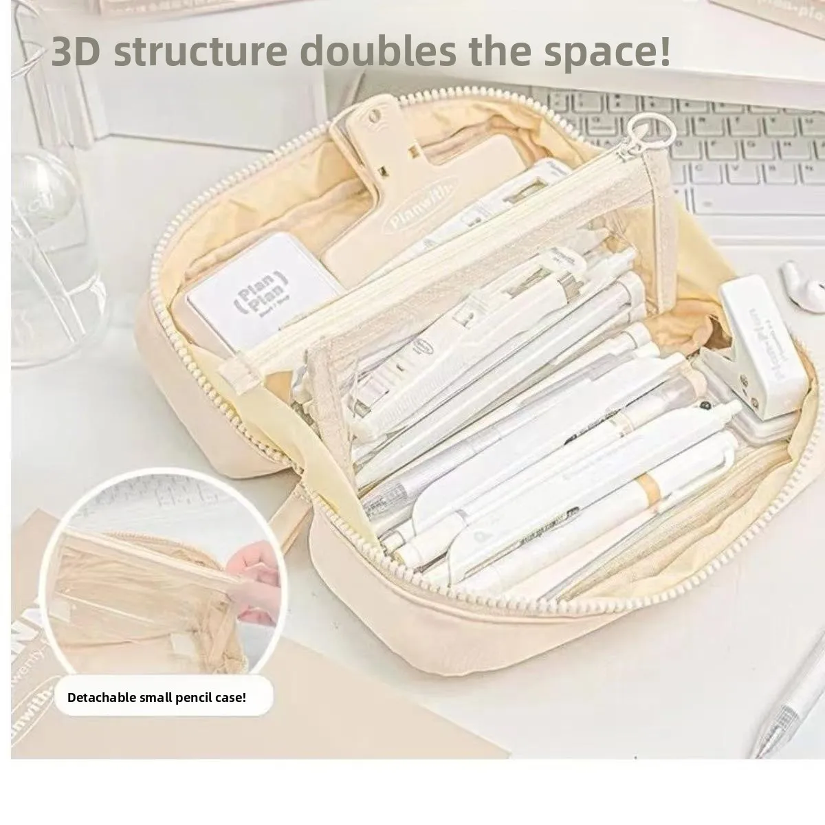 Large Capacity Canvas Pencil Case Simple Design Durable against Dirt Multi-Layer Storage for Students And Business Use