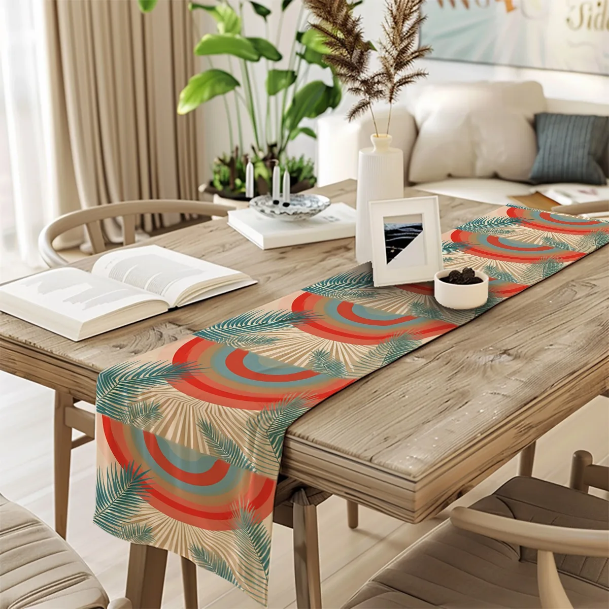 

decoration table runner Tropical Palm Leaves Retro Rainbow Style Table Flag TV cabinet,kitchen restaurant,festival party gift lo