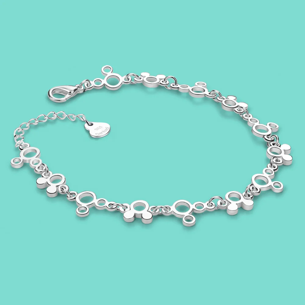 Adjustable Design 925 Sterling Silver Shiny Mickey Chain Bracelet Temperament Exquisite Chain Link Women's Personalized Gifts