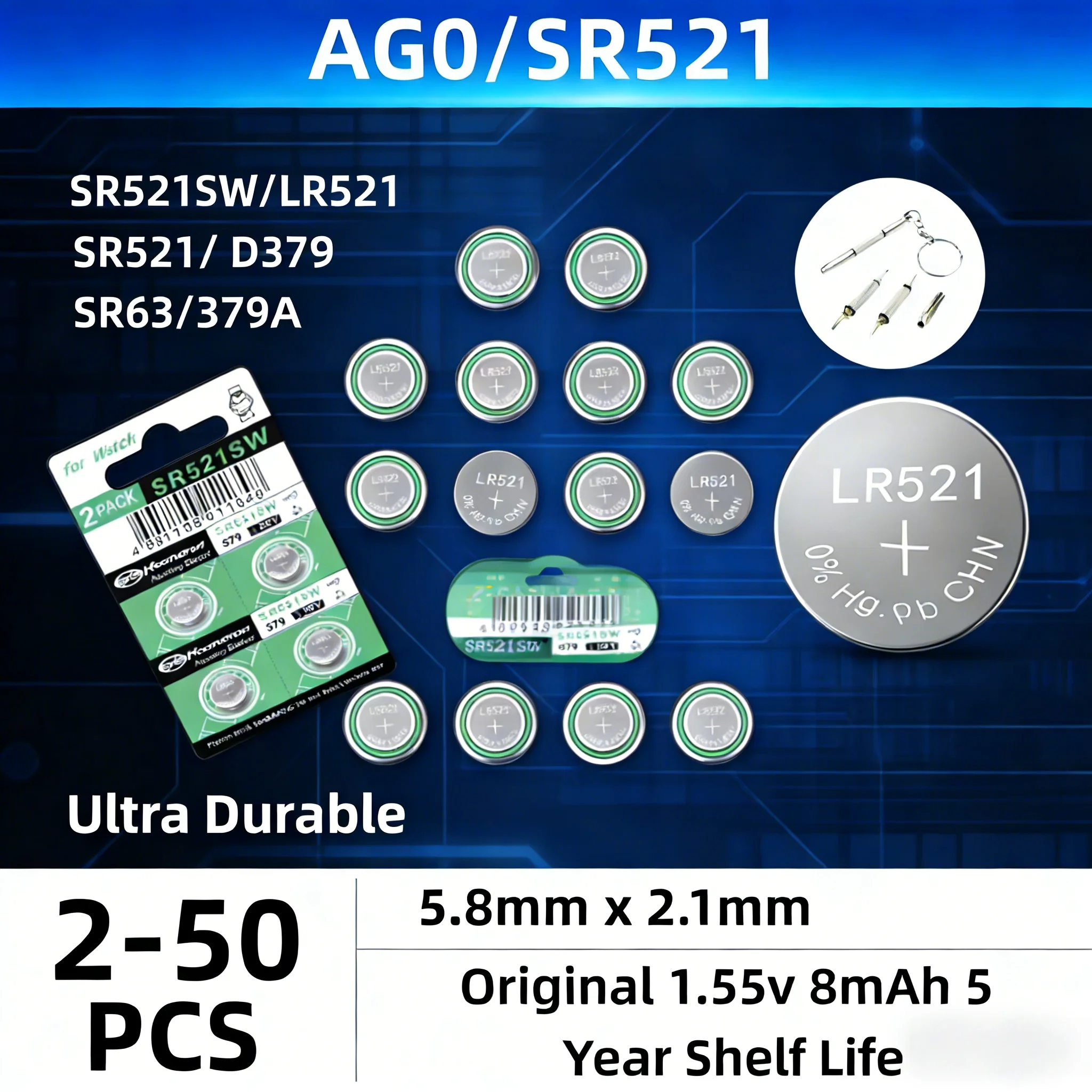 

AG0 LR521 1.5V Button Cell Battery SR521SW 379 379A 179 D379 SR63 Alkaline Coin Battery for Calculator Watch Small Electronic