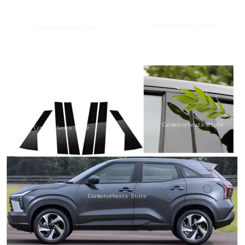6PCS Glossy Black B C Pillar Posts Sticker Fit For Mitsubishi Xforce 2023 2024 -2026 Window Door Column B C Sticker Cover Trim