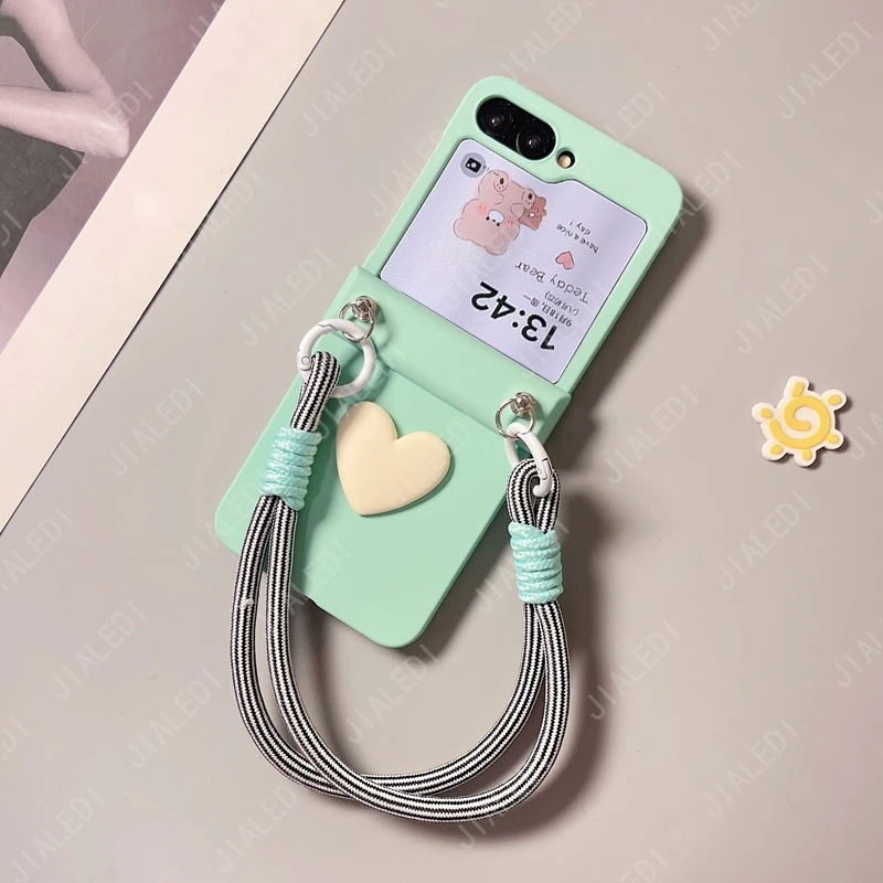 Bracelet Strap Love Green Hinge Phone case For Samsung Galaxy Z Flip 7 6 5 4 3 flip6 zflip7 Cover