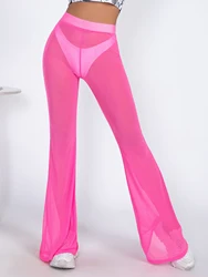 New Europe And The United States Selling Mesh Through The Horn Pants Summer Fashion Sexy High Waist Breathable Pants Women