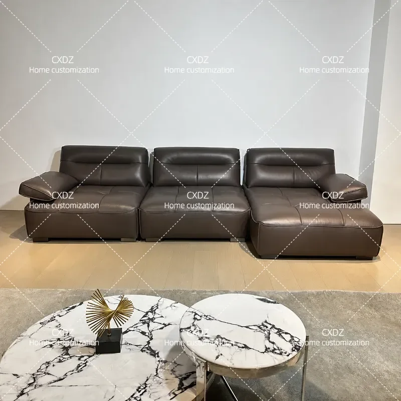 Genuine Leather Sofa Set First Layer Cowhide Minimalist Living Room Corner Recliner with Footrest 2024 New Arrival