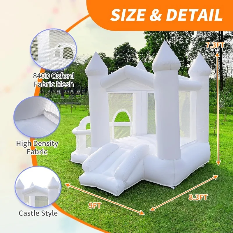 White Bounce House 840D Oxford Cloth Castle Style Bouncy House with Blower, Easy to Set up, Party & Birthday & Gift