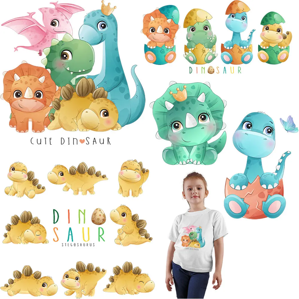 Cartoon Dinosaurus Ijzer Op Patches Voor Kleding Diy Warmteoverdracht Baby Kinderen T-shirt Decals Thermische Stickers Kleding Strepen