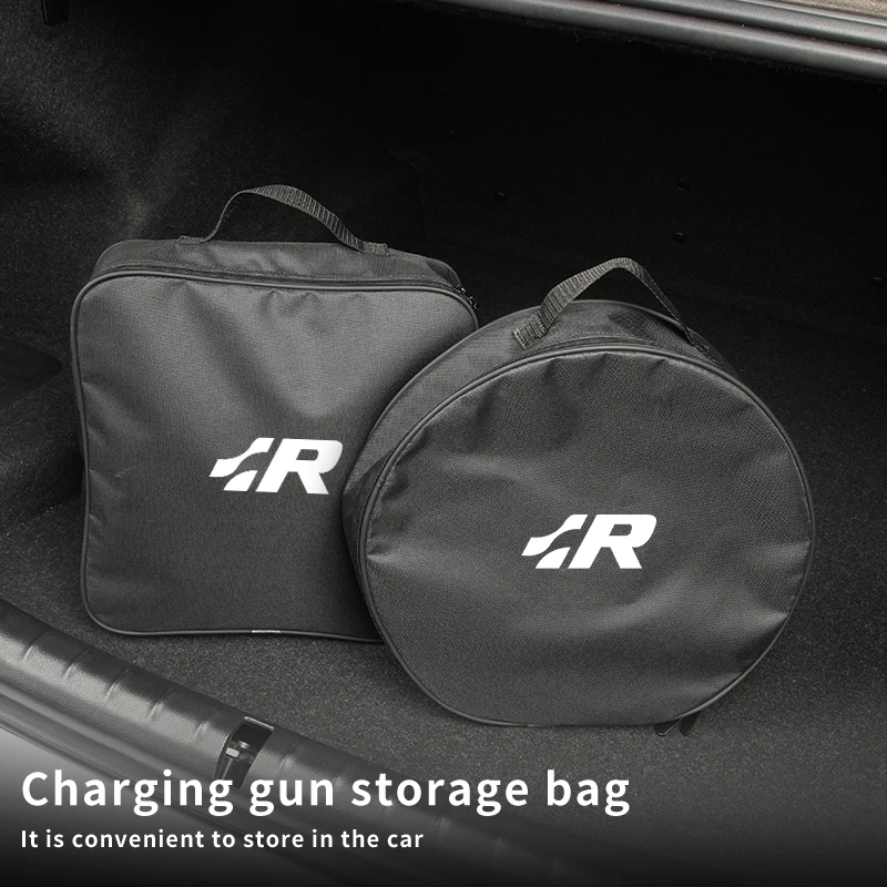 Car Charging Gun Storage Bag Trunk Cable Tools Pouch Accessories For VW R Tiguan CC Jetta Polo Golf Passat Scirocco T-ROC Touare