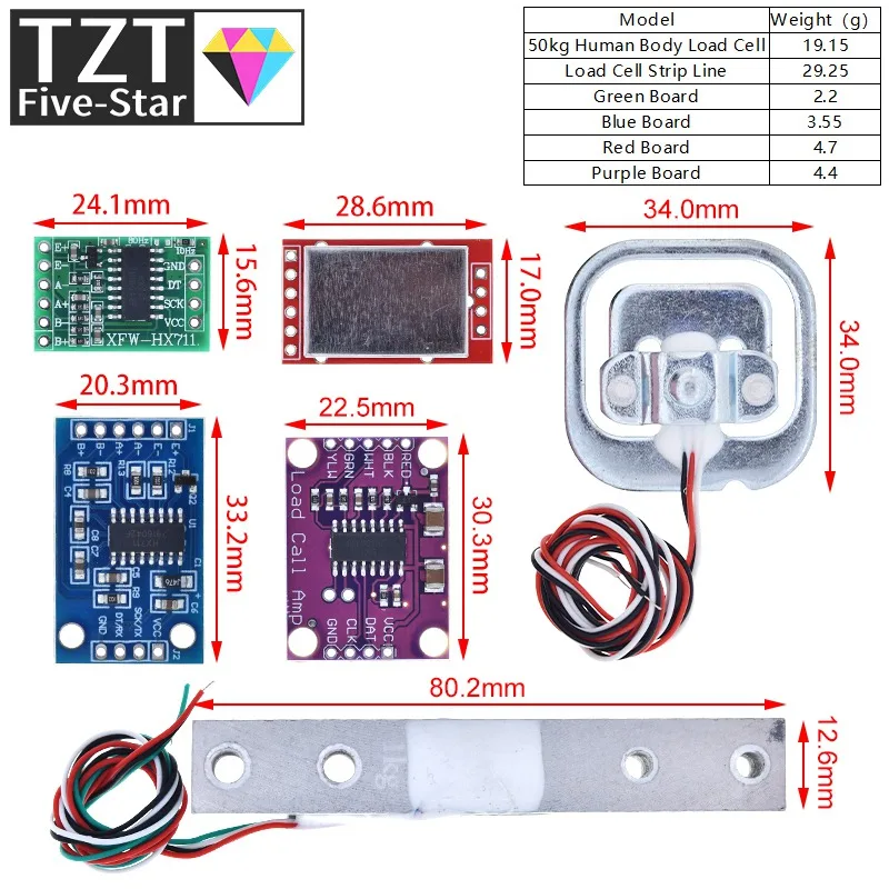 Load Cell 1KG 5KG 10KG 20KG HX711 AD Module Weight Sensor Electronic Scale Aluminum Alloy Weighing Pressure Sensor For Arduino