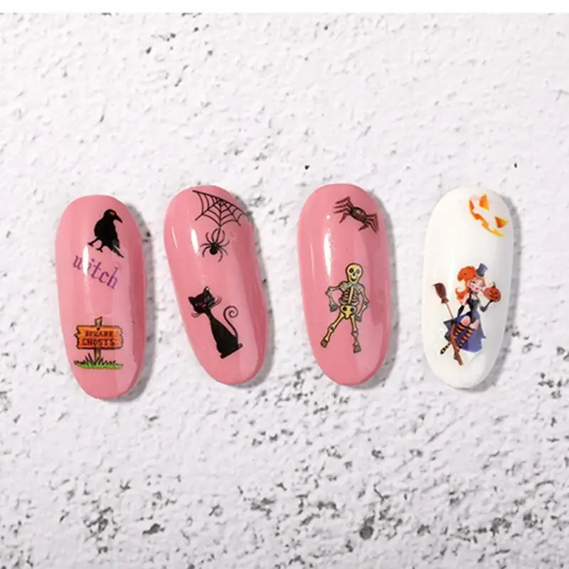 3D Halloween Nail Stickers Art Stickers Skull Pumpkin Nail Silder Ghost Bat Spider Web Anime Decals Halloween Party