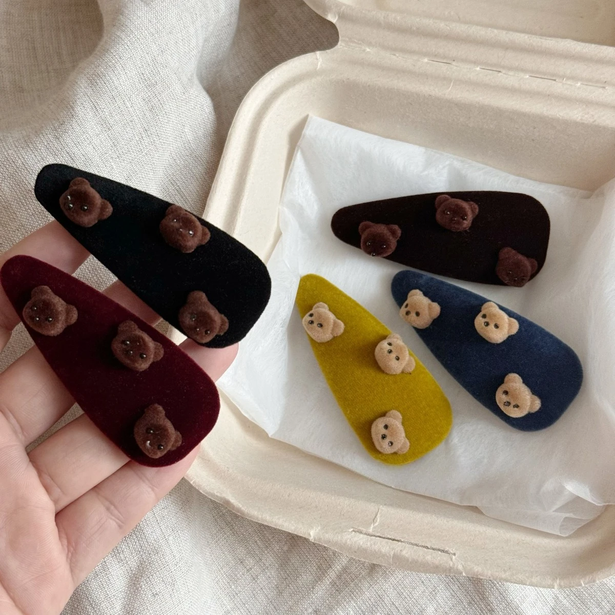 

Милый маленький медвежонок, плюшевая бархатная заколка-капелька, милая кавайная челка, боковая заколка, челка на лбу, зажим для края, BB-зажим, новый стиль, головной убор