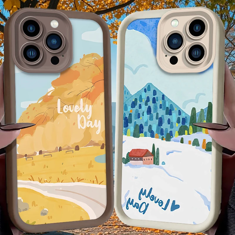 Seasonal Scenery Case For iPhone 16 15 14 13 12 11 Pro Max X XS X S Max XR SE 2020 7 8 Plus Shockproof Soft Silicone Back Cover