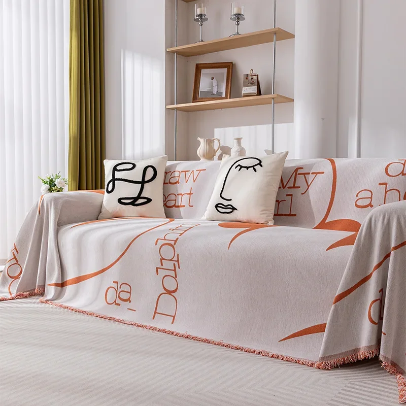 Europe Striped Sofa Towel Thick Cover Cloth Chenille Jacquard Universal Tassel Sofa Cover Anti Slip One Piece Backrest Towel 2