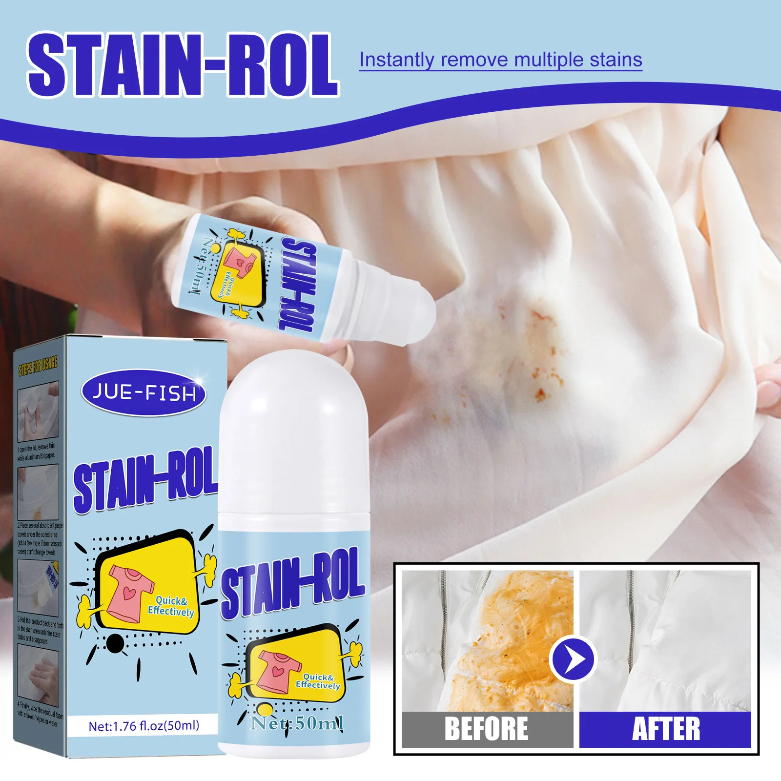 50ml Roll-on Stain Remover Portable No-Wash Clothes Emergency Stains Cleaning Detergent Decontamination Pen Dust Cleaner Remover