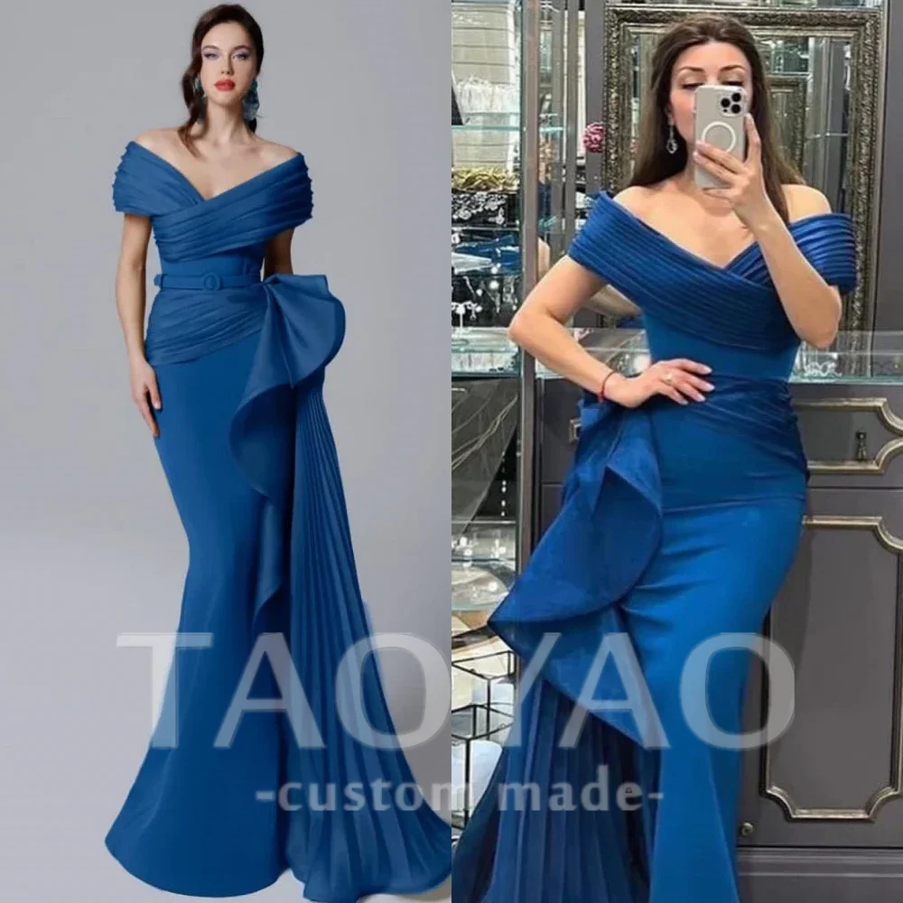 

Customized Blue Off-the-shoulder V-Neck Mermaid Quinceanera Dresses 2025 Shirred Floor length Skirts s Evening robe soiree