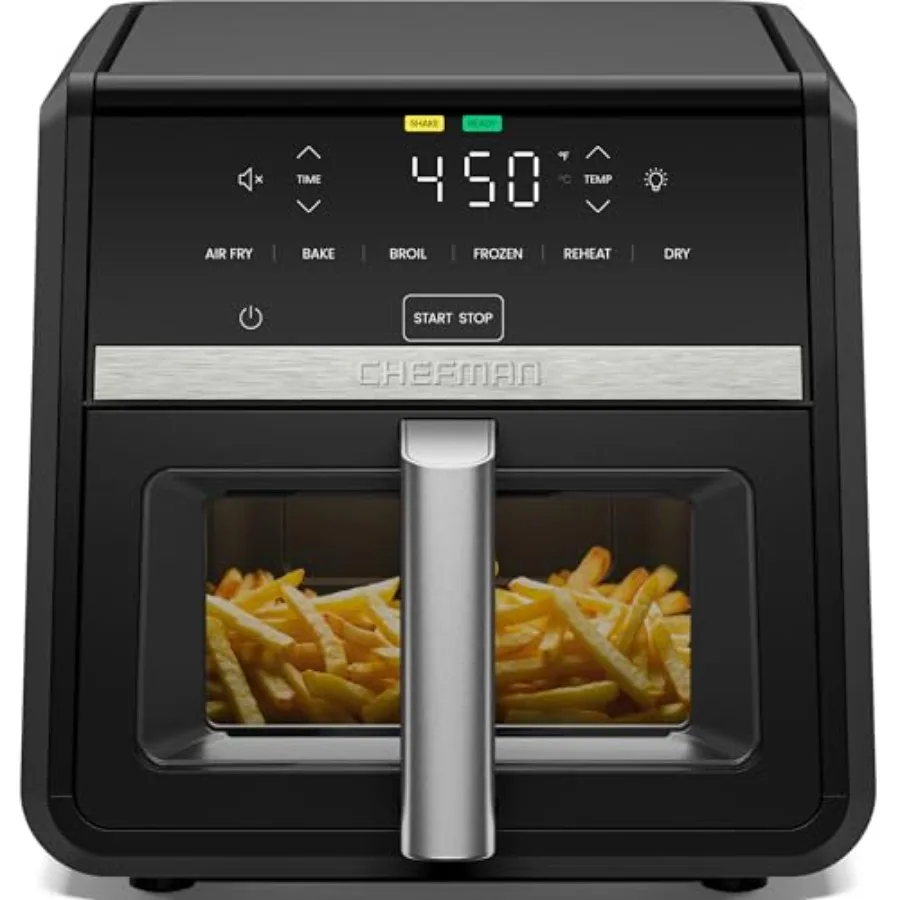 

Air Fryer for home cooking, stainless steel and black plastic, black, 9-qt capacity with XL windowed basket and 6-in-1 versatil