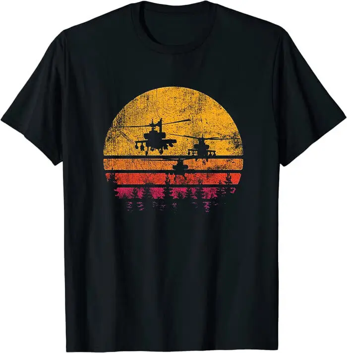 Apache Helicopter AH64 Attack Helicopters Pilot Sunset Tee T-Shirt Size M-3XL