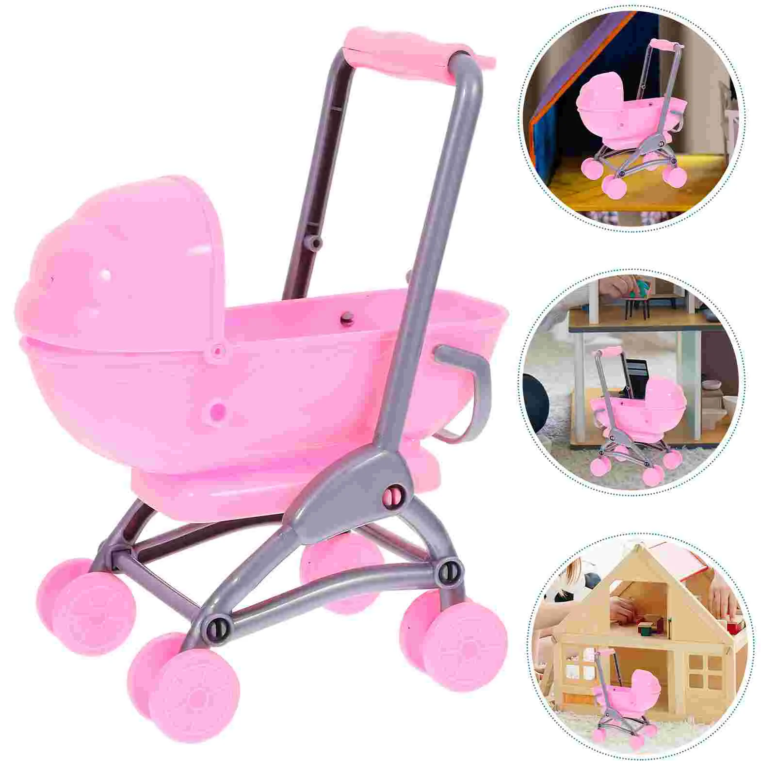 Mini Baby Dolls Children's Toy Trolley Stroller for Toddlers 1-3 House Plastic Kids Toys Rosy