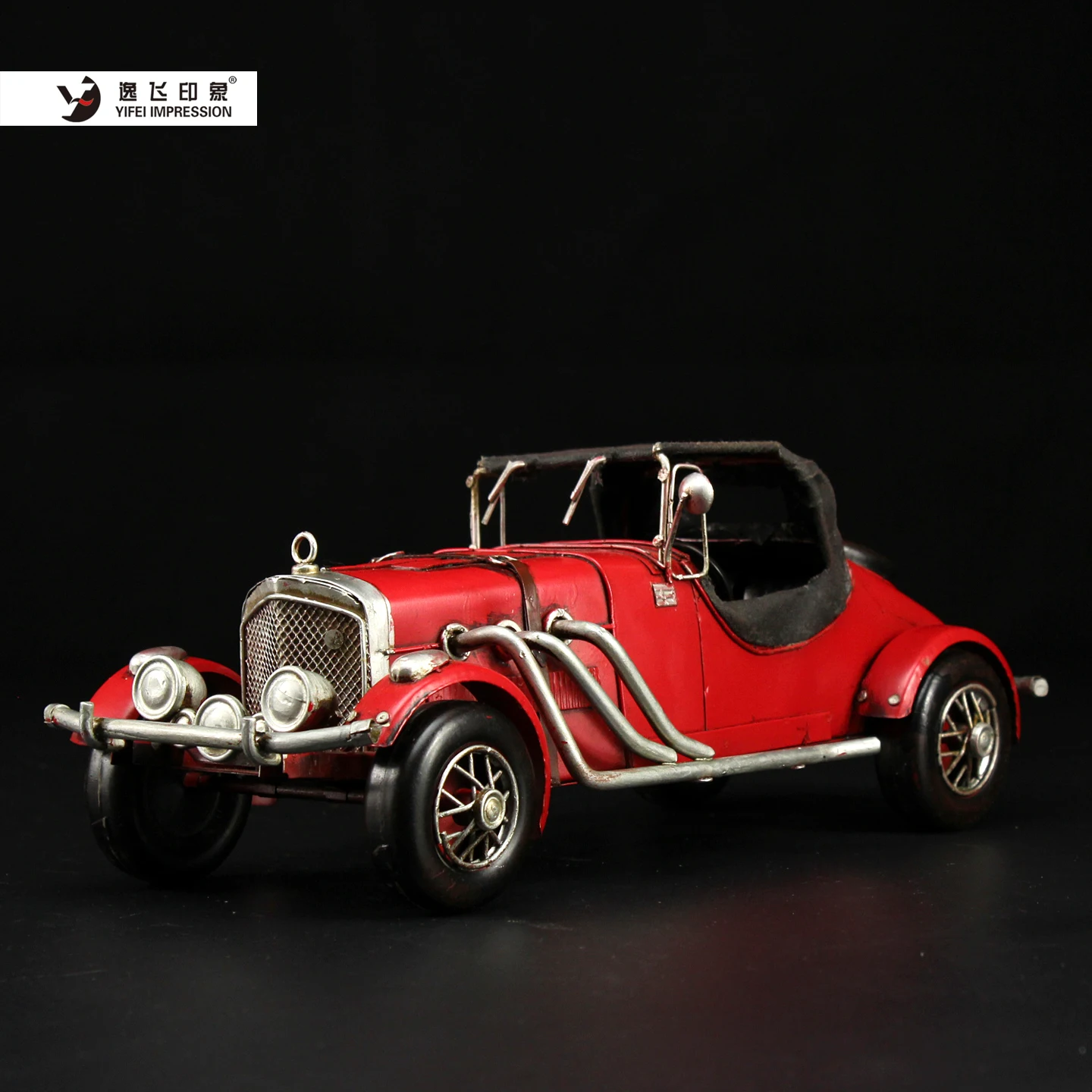 Handmade Retro Nostalgic Iron Model 1965 EXCALIBUR SSK 2 Soft Top Sports Car Decorative Ornament for Home Collection