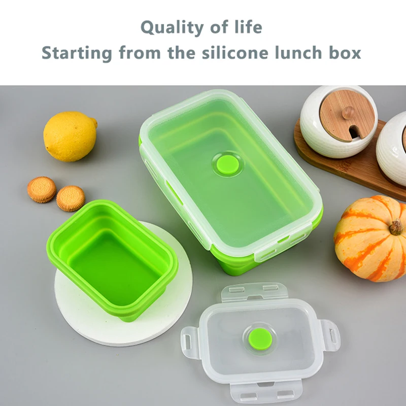 1 PC Food Grade Square Portable Foldable Silicone Lunch Box Refrigerator Microwave Oven Lunch Box Storage Box Outdoor Lunch Box