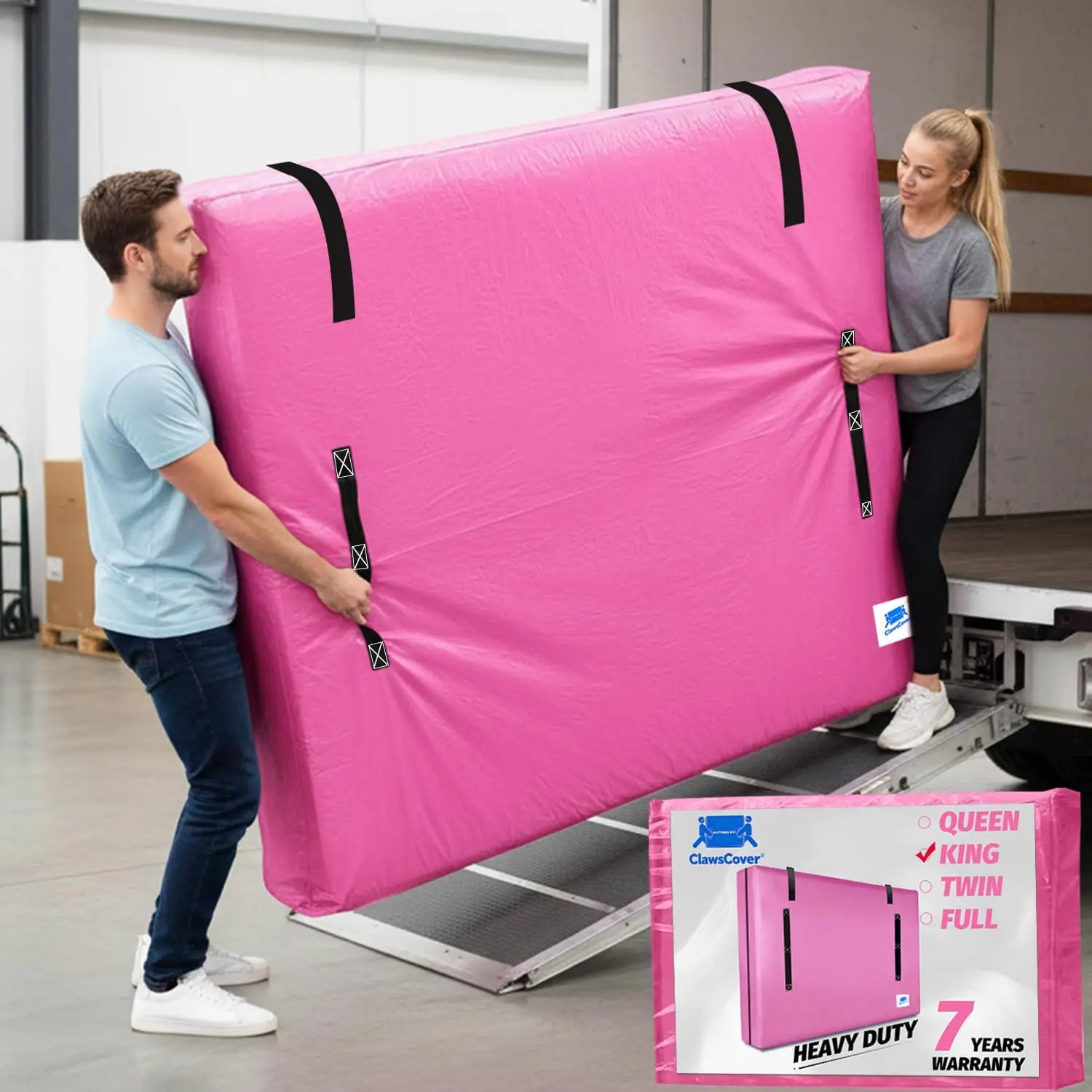 

Чехлы для матрасов King Size с 2 ремнями, 8 ручками, из прочного полиэтиленового материала, водонепроницаемые, многоразовые, розового цвета.
