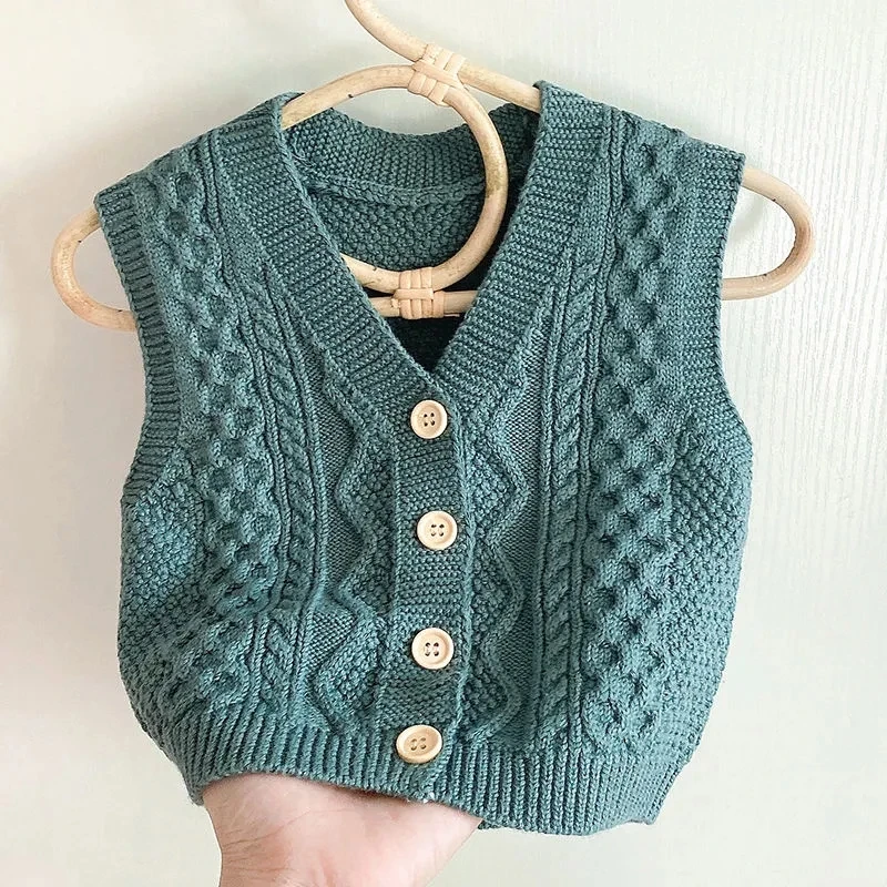 1-8Years Toddler Baby Knit Sleeveless Sweaters for Girls and Boys V Neck Button Sweater Vest Children Infant Waistcoat 3 4 5 6