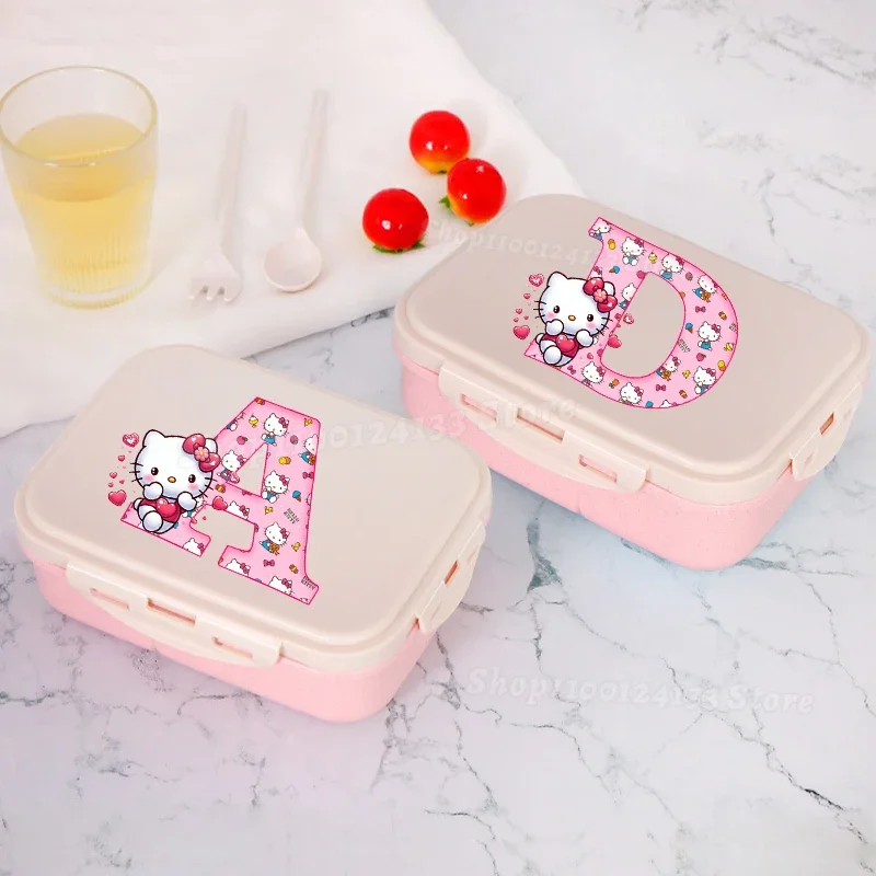 

Cute Kitty Lunch Boxes Kids Sanrio Letters A-Z Anime Print Kawaii Girls Student School Bento Lunch Box Picnic Food Separate Case