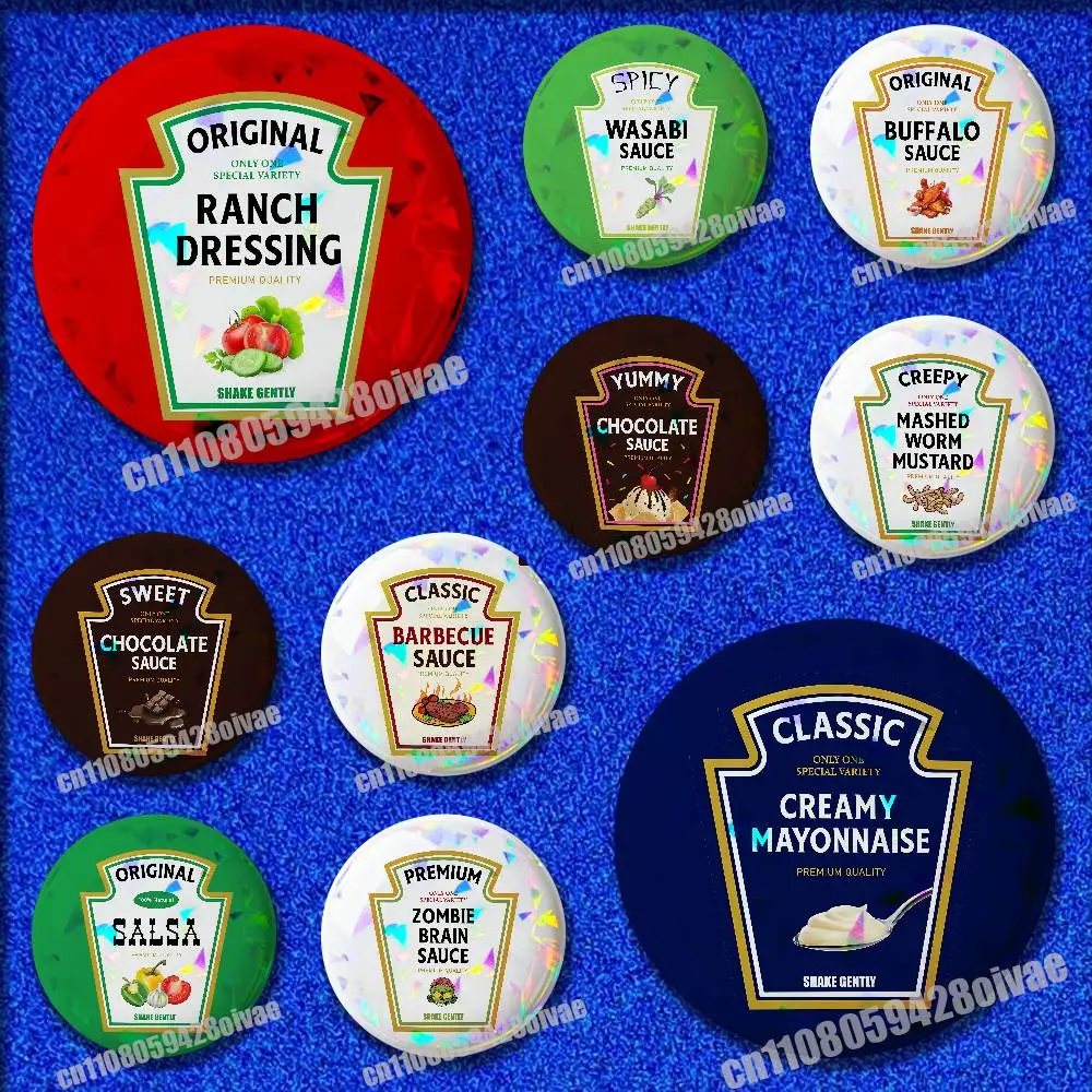 Para Ranch Dressing cremoso mayonesa Wasabi búfalo Chocolate barbacoa Salsa salsa insignia insignia cubierta broche 44mm Pin